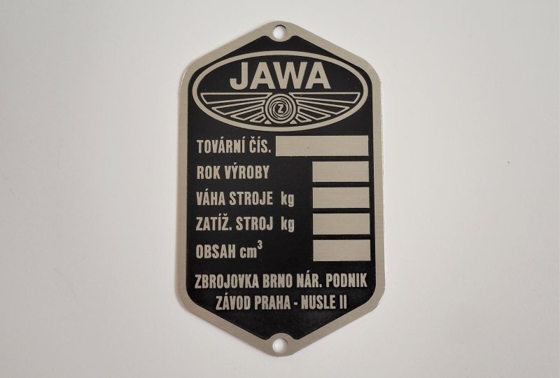 Tabliczka znamionowa, Jawa 1948-1950 r., zbrojovka-photo1