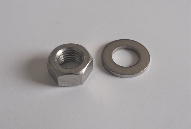Nakrętka + podkładka do stopki kierowcy z gwintem M10x1 mm, nierdzewna, Jawa, CZ-photo1