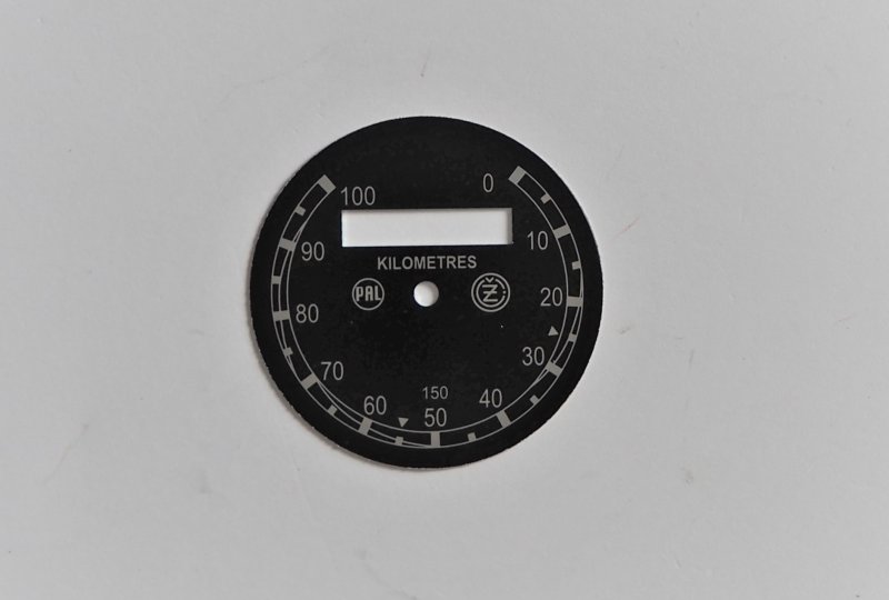 Cyferblat licznika 0-100km/h, czarno-biały, PAL-ČZ, CZ 150 C-photo1