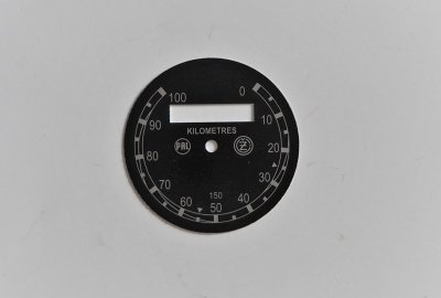 Cyferblat licznika 0-100km/h, czarno-biały, PAL-ČZ, CZ 150 C