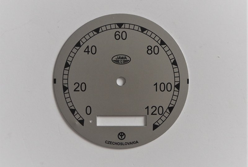 Cyferblat licznika 0-120km/h, srebrno-czarny, Jawa 250 Perak FJ-photo1