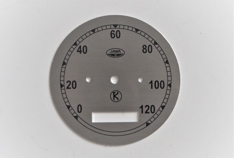 Cyferblat licznika 0-120km/h, srebrno-czarny, K, Jawa 250 Perak FJ-photo1