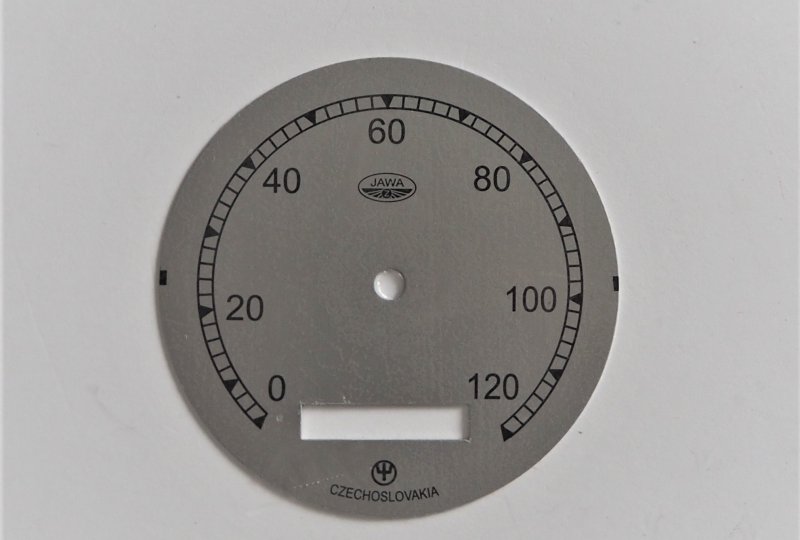 Cyferblat licznika 0-120km/h, srebrno-czarny, Jawa 250 Perak Zbrojovka-photo1