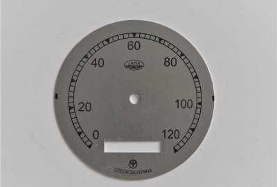 Cyferblat licznika 0-120km/h, srebrno-czarny, Jawa 250 Perak Zbrojovka