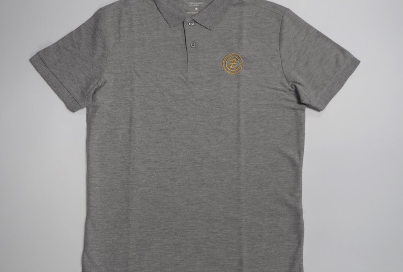 Koszulka bawełniana polo, szara, logo CZ-złote, rozmiar M-photo1