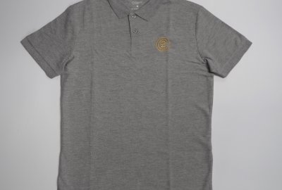 Koszulka bawełniana polo, szara, logo CZ-złote, rozmiar M