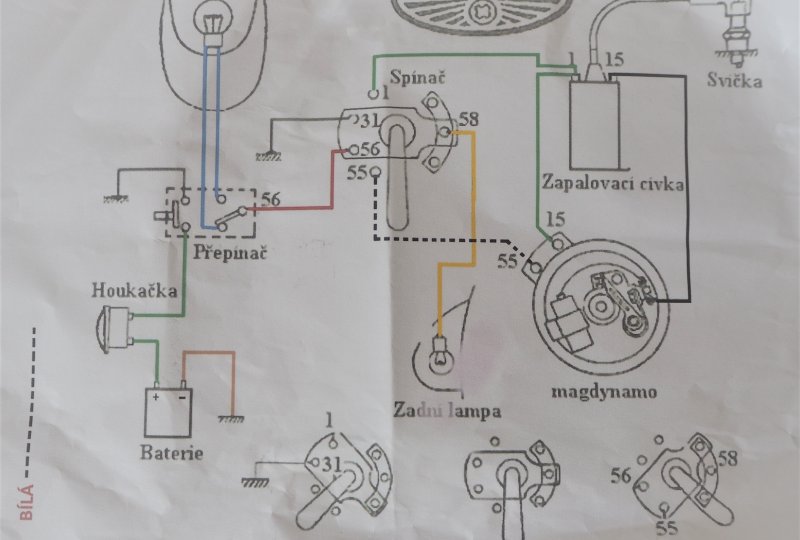 Instalacja elektryczna, z klaksonem pod lampą, Jawa 50 typ 550-photo3