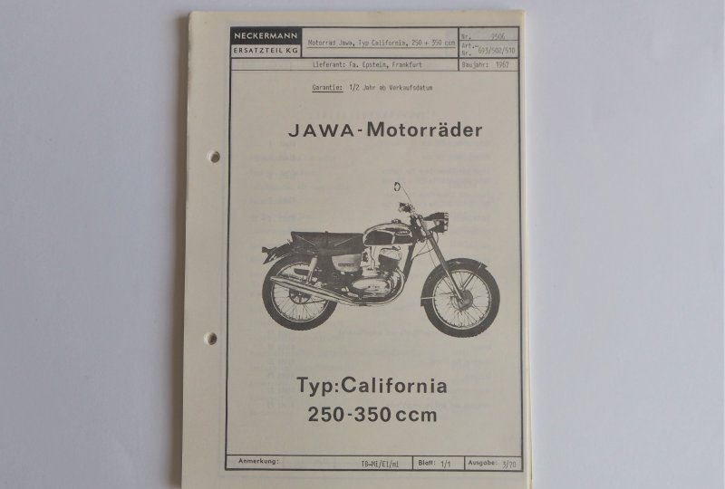 Katalog części zamiennych NECKERMANN - JAWA CALIFORNIAN - J.NIEMIECKI, format A5, 70 stron-photo1