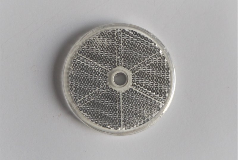 Odblask biały na śrubkę 60 mm, plastik, Jawa, CZ-photo1