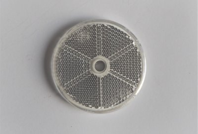 Odblask biały na śrubkę 60 mm, plastik, Jawa, CZ