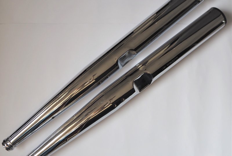 Tłumiki wydechu, chrom, oryginal, Jawa 638-640, z przetłoczeniem, czarna końcówka-photo4