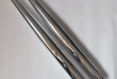 Tłumiki wydechu, chrom, oryginal, Jawa 638-640, z przetłoczeniem, czarna końcówka