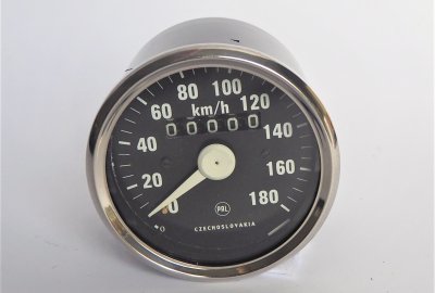 Licznik, 180 km/h, chromowana ramka, biała wskazówka, Jawa 634-640