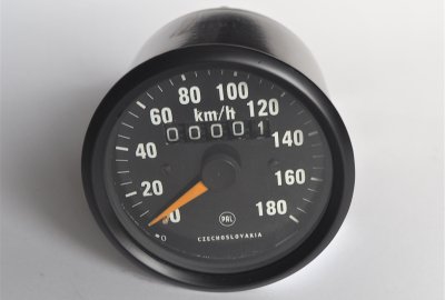 Licznik, 180 km/h, czarna ramka, żółta wskazówka, Jawa 634-640