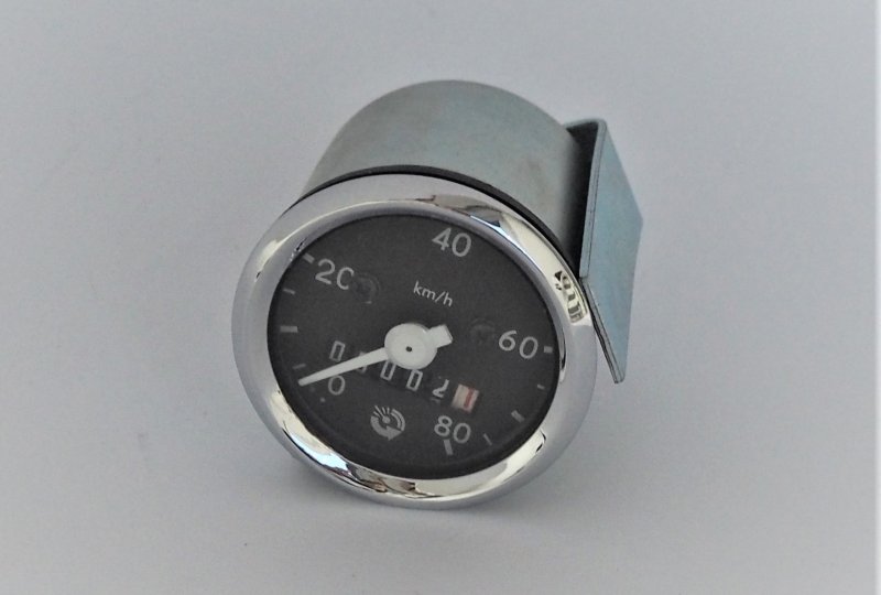 Licznik, 80 km/h, 48 mm, chromowana ramka, biała wskazówka, Jawa 20-23-photo1