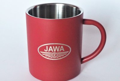 Kubek, 250 ml, czerwony, stal nierdzewna, logo JAWA-CZ