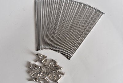 Szprychy i nyple, komplet 36 szt, 19 cali, M3,0x184 mm, chrom, Jawa Jawetta