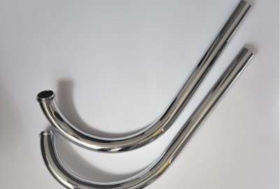 Kolanka wydechu długie do tłumików rybek, chrom,  Jawa 250 typ 353 Kyvacka