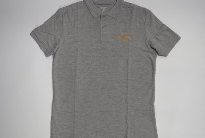 Koszulka bawełniana polo, szara, logo JAWA-złote, rozmiar M