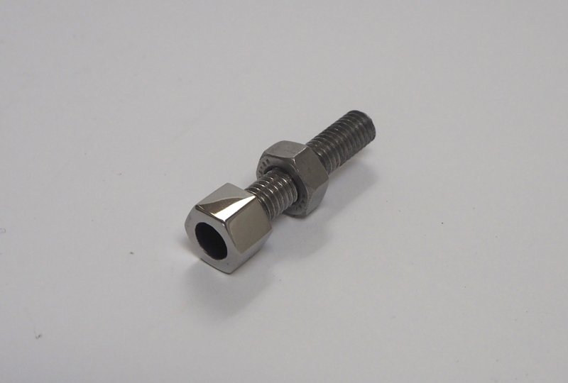 Śruba nastawu linki przedniego hamulca, M6 x 28 mm, nierdzewna/polerowana, Jawa Villiers, Special-photo1