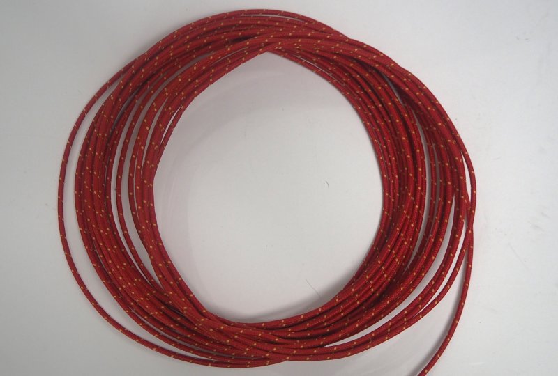 Kabel elektryczny w oplocie klejonym 1,5 mm, czerwony z żółtymi prążkami, 1m, Jawa, CZ-photo1