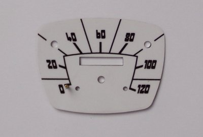 Cyferblat licznika 0-120 km/h, biały, Jawa 90, Mustang I typ