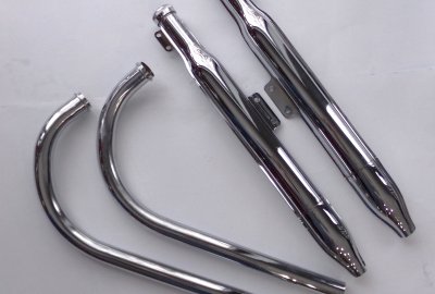 Tłumiki wydechu + kolanka wydechu, chrom, zestaw, Jawa-CZ 175 typ 356  ( DUELLS )