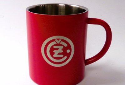 Kubek, 250 ml, czerwony, stal nierdzewna, logo CZ