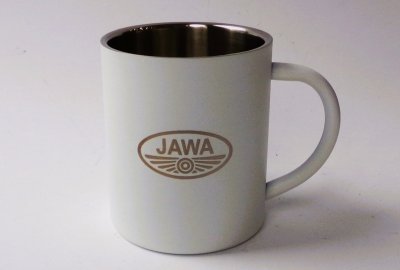 Kubek, 250 ml, biały, stal nierdzewna, logo JAWA