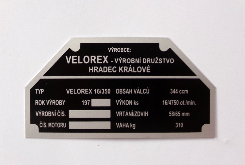 Tabliczka znamionowa, rok 197--, VELOREX 350-photo1