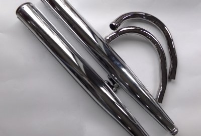 Tłumiki wydechu + kolanka wydechu, chrom, zestaw, oryginał, Jawa 638-640