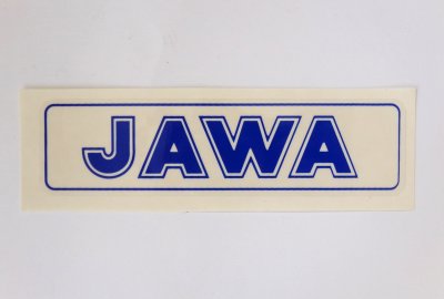 Naklejka JAWA, niebieska, 140x35 mm
