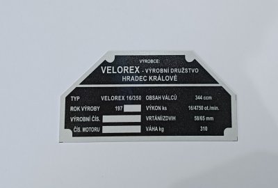 Tabliczka znamionowa, rok 197--, VELOREX 350