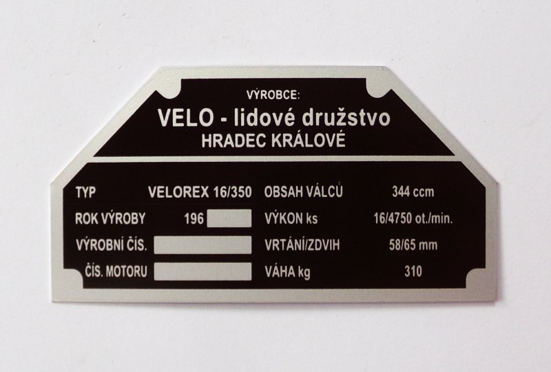 Tabliczka znamionowa, rok 196--, VELOREX 350-photo1