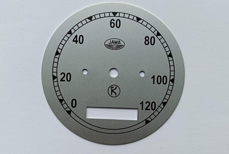 Cyferblat licznika 0-120km/h, srebrno-czarny, K, Jawa 250 Perak FJ-photo1