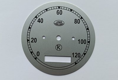 Cyferblat licznika 0-120km/h, srebrno-czarny, K, Jawa 250 Perak FJ