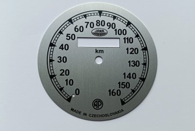 Cyferblat licznika 0-160km/h, srebrno-czarny, Jawa 500 OHC 00,01
