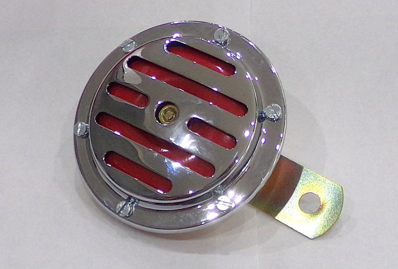 Klakson 12V czerwony, 100 mm, chrom, oryginał, Jawa 638-640-photo1