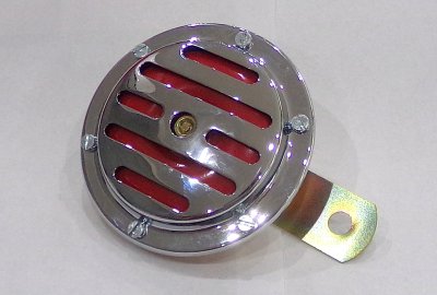 Klakson 12V czerwony, 100 mm, chrom, oryginał, Jawa 638-640