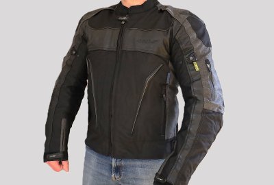 Kurtka motocyklowa, męska, skórzano-tekstylna, czarno-szara, rozmiar L