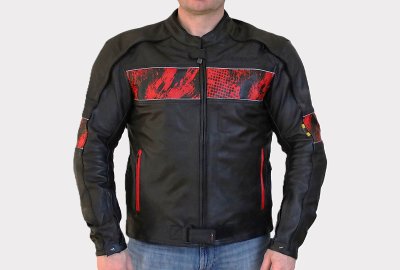 Kurtka motocyklowa, męska, skórzana, czarno-czerwona, rozmiar 2XL