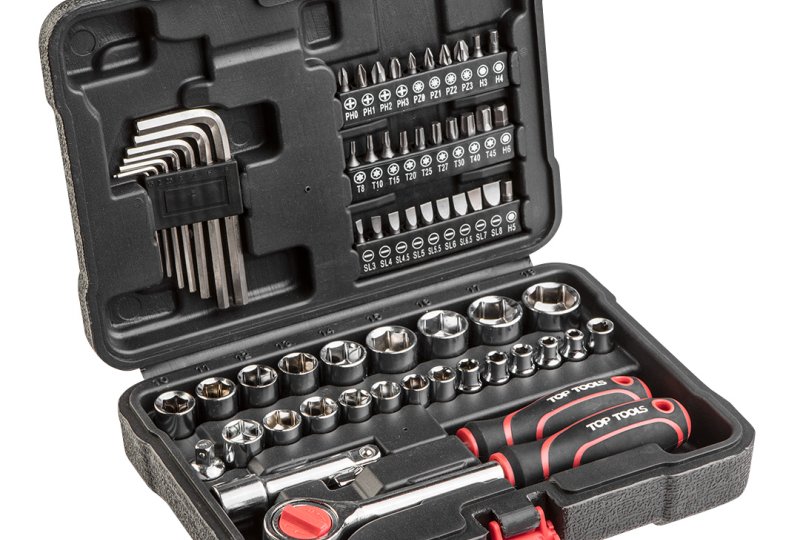 Zestaw kluczy nasadowych 1/4", 3/8", 63 szt.-photo1