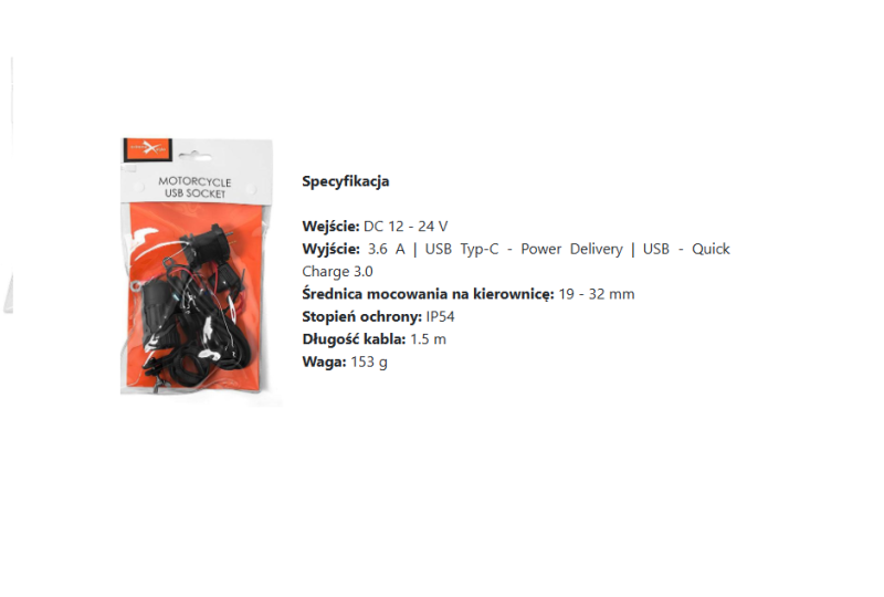Motocyklowe gniazdo z wyświetlaczem - USB QC + PD - MUS12 + adapter-photo2