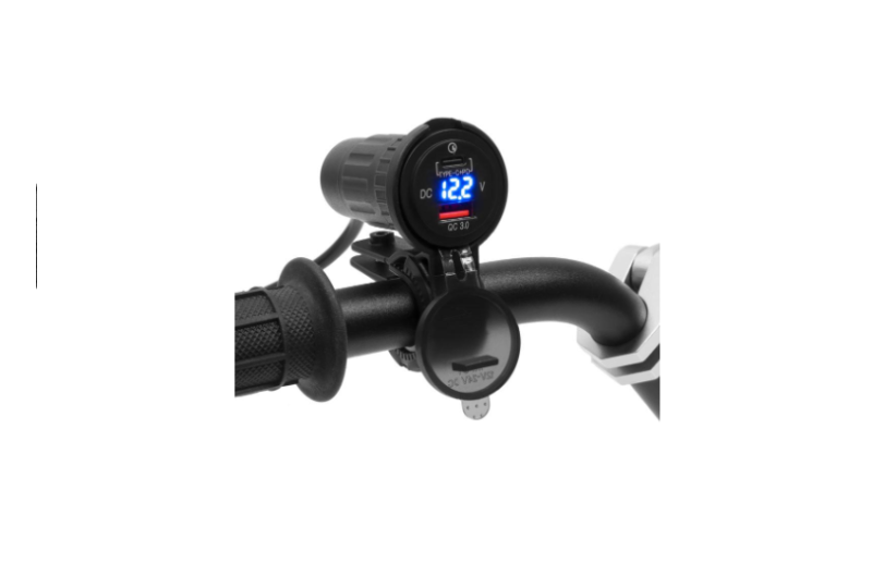 Motocyklowe gniazdo z wyświetlaczem - USB QC + PD - MUS12 + adapter-photo1